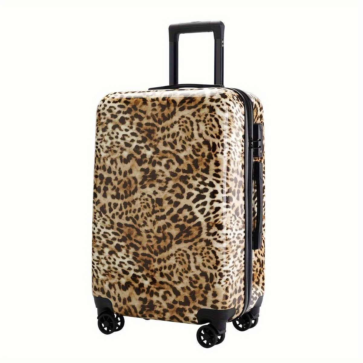 Zebra and leopard print hardshell suitcase with spinner wheels and TSA lock.