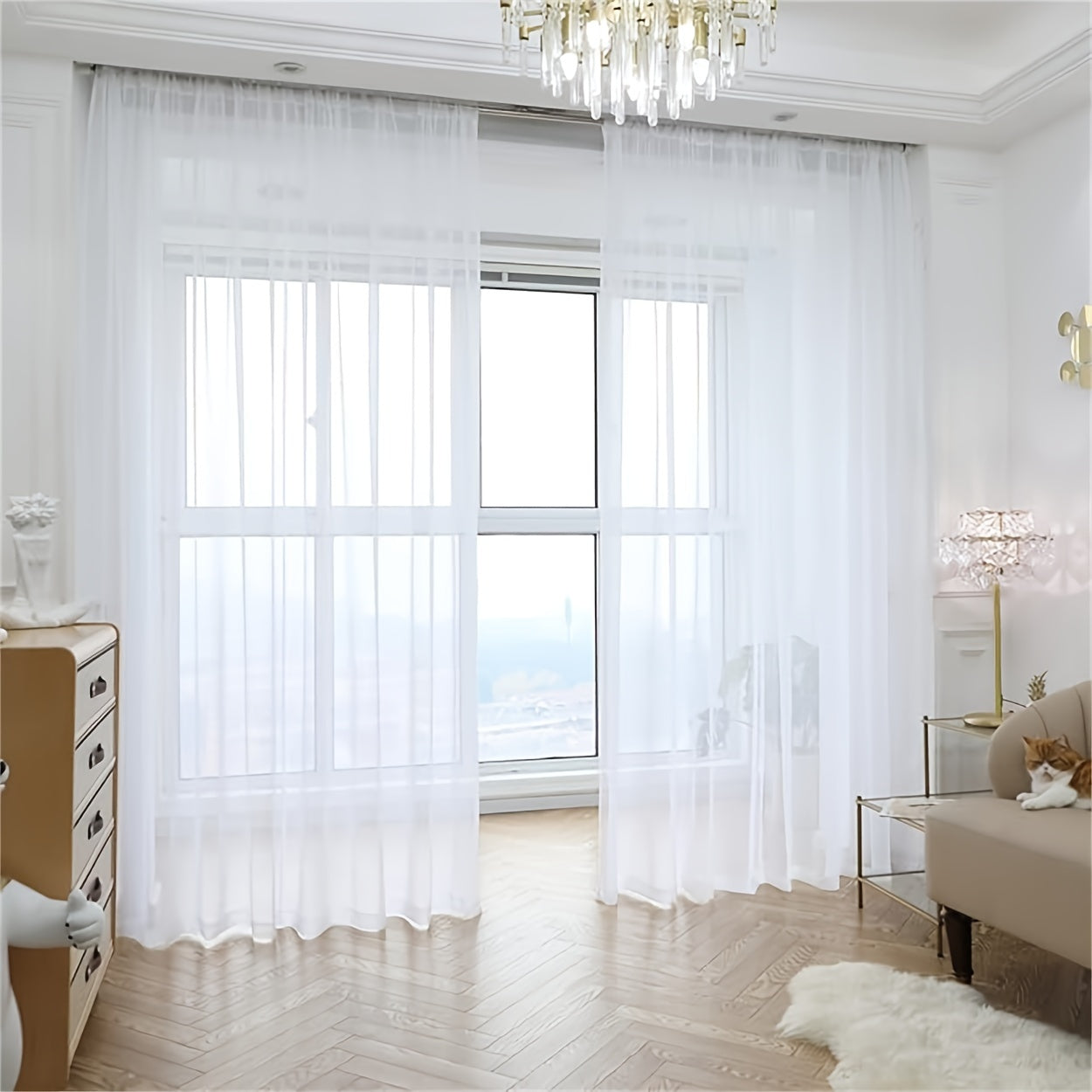 White Sheer Voile Curtain with Rod Pocket, Ideal for Living Room, Bedroom, Office, and Home Decor