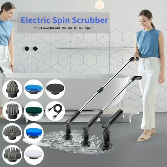 Great for cleaning tiles, bathrooms, floors, and showers, this rechargeable cordless electric spin scrubber comes with an extendable arm and interchangeable heads.