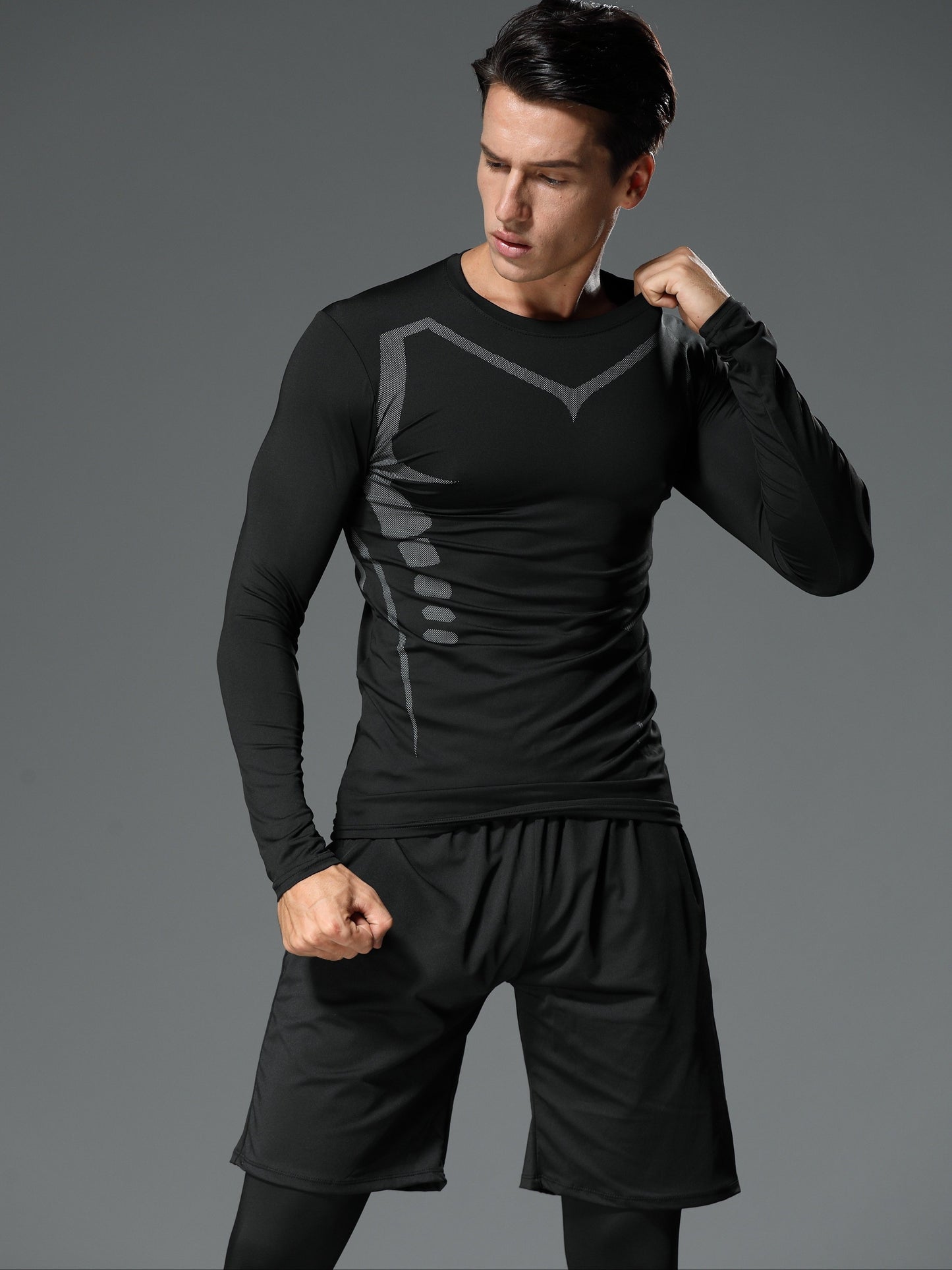 Men's sportswear for running and gym, spring quick-dry tight-fitting gear for training morning and night, suitable for spring and autumn.