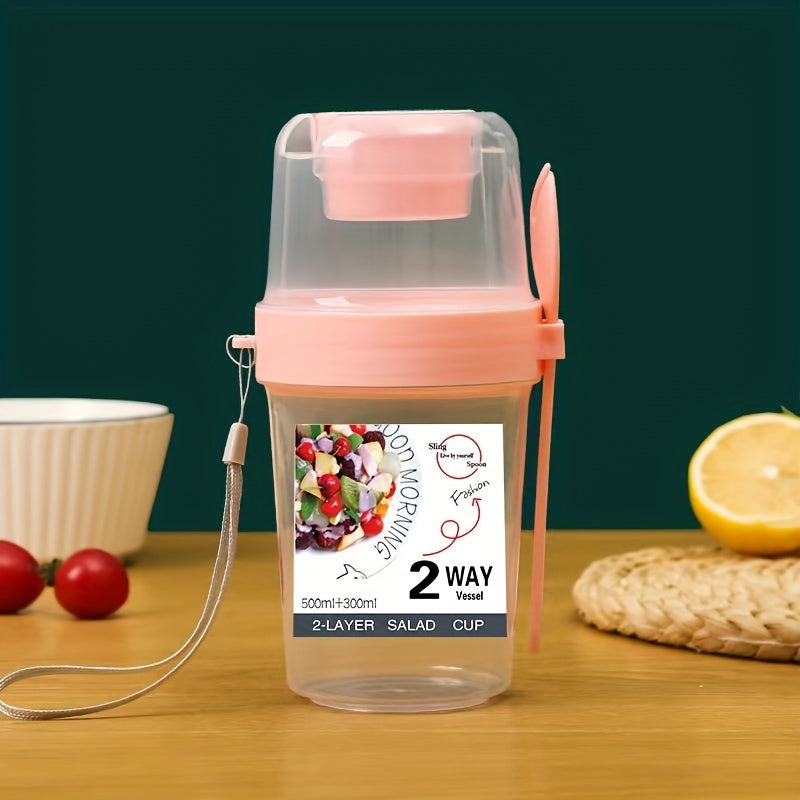 BPA-Free salad cup with fork and dressing compartment for on-the-go healthy eating.