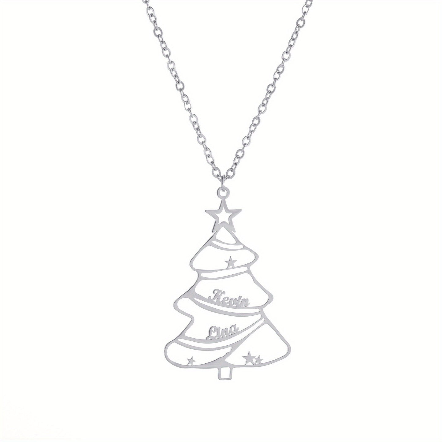 Custom Name Stainless Steel Christmas Tree Pendant Necklace - Simple and Cute Design, Great for Daily Wear and Holiday Gifts - Perfect for Mom, Sister, Wife, Girlfriend - Suitable for All Seasons, Ideal Christmas Gift.