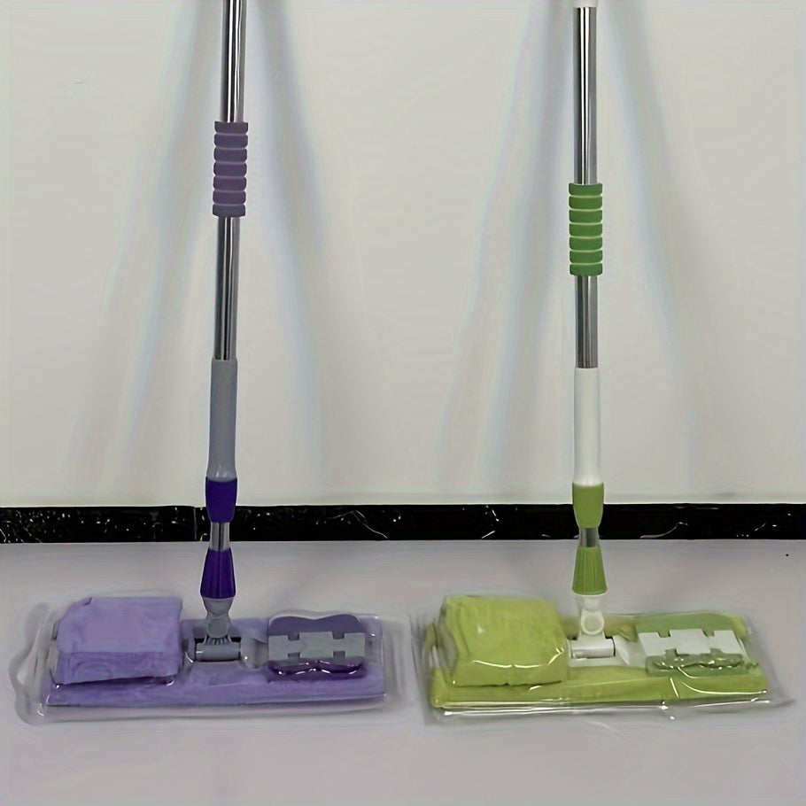 Speedy Delivery and Top-Rated! Extra Large Flat Mop Set featuring Stainless Steel Handle, Ideal for Bedroom, Kitchen, Living Room, and Wall Cleaning. Includes 2 Reusable Pads.