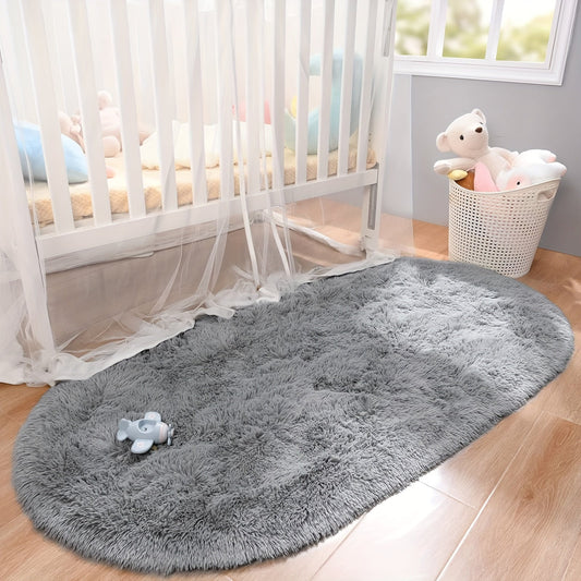 Luxuriously Soft Plush Oval Area Rug featuring Non-Slip Backing - Ideal for Bedroom, Living Room, and Office Decoration - Easy to Clean Machine Washable Polyester Carpet