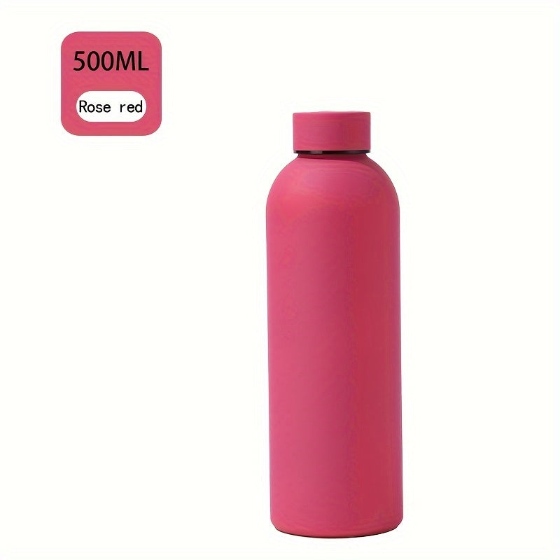 Insulated water bottle, 500ml, stainless steel. Hand wash only, PVC free. Ideal for outdoor activities, driving. Great gift for men, women on holidays. Perfect for camping, sports, fitness. Maintains cold drinks chilled, hot beverages warm.