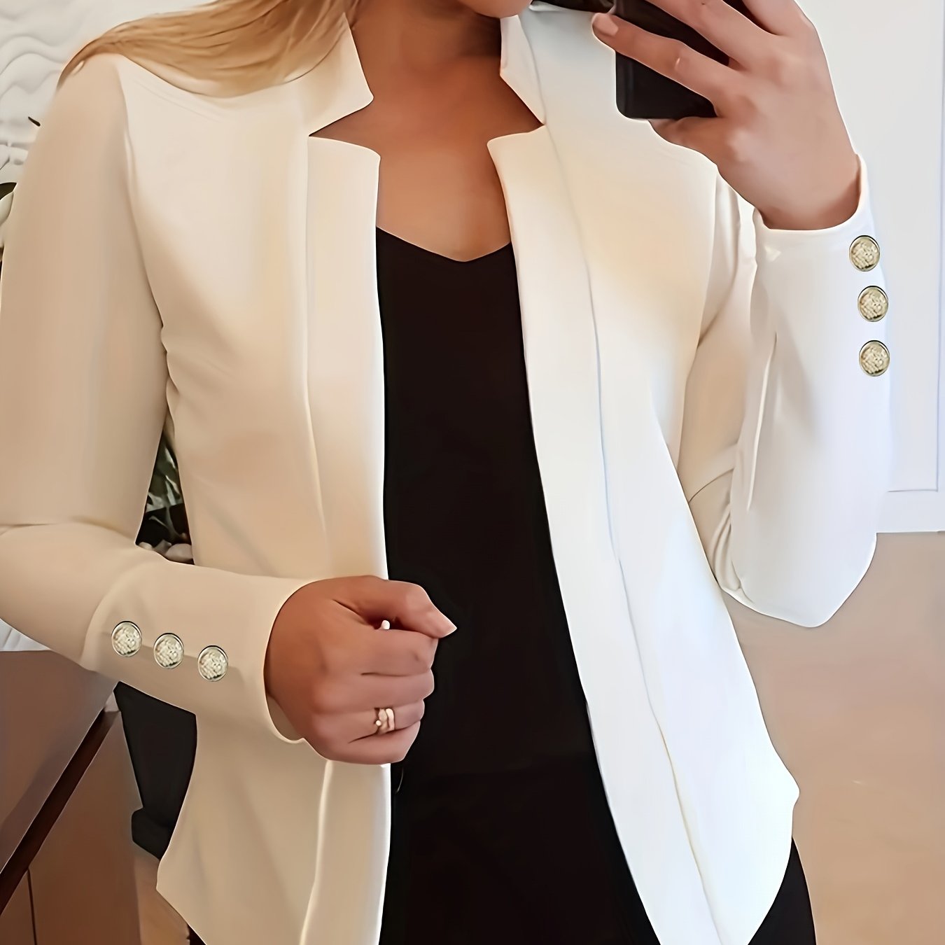 1pc Plus Size Solid Color Cardigan Jacket with Faux Button Detail, Polyester Knit Fabric, Notched Lapel, Spring/Autumn Outerwear