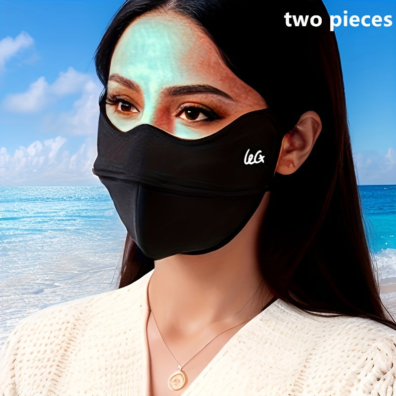 Two-pack of polyamide casual style face scarves designed for going out. These windproof, thickened 3D warmth face coverings are perfect for women. Non-stretch and expertly woven craftsmanship make them functional for keeping warm. With ear loops for