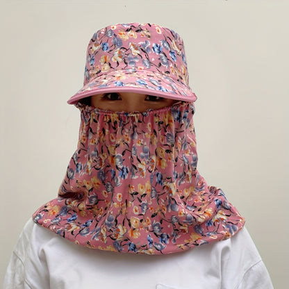 1 Sun Hat with Large Brim Shawl, Face Mask for Sun Protection while Cycling