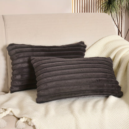 Pair of Boho Chic Faux Wool Plush Throw Pillow Covers with Zipper Closure, ideal for Sofa and Bedroom décor.