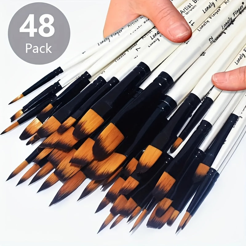 50 nylon hair paintbrushes with flat and round pointed brushes, ideal for oil painting, watercolor, and facial art, perfect for artists and hobbyists.