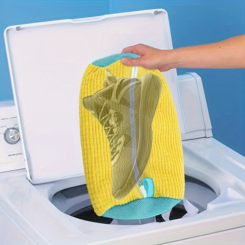 Durable Polyester Shoe Wash Bag with Zipper - Oval-Shaped Laundry Protector for Shoes, Designed for High-Efficiency Cleaning