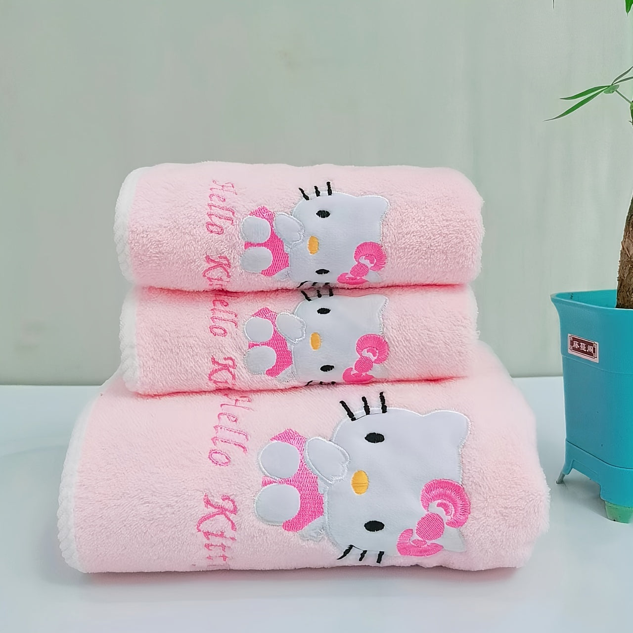 Sanrio Hello Kitty bath towel set for girls is absorbent, quick-drying, and perfect for student dormitories. Made of coral fleece, this set is designed by Sanrio.