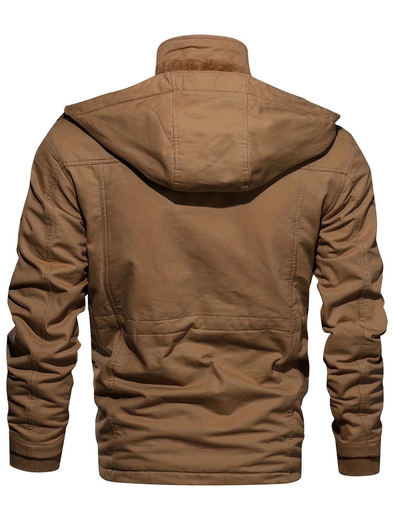 Men's Casual Zip Up Hooded Jacket Coat for Fall and Winter, made of warm fleece and featuring multiple pockets.