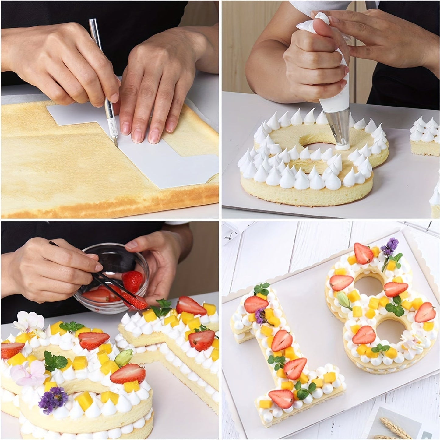 Set of 9 Number Cake Stencils, Flat Plastic Templates for Cutting Numbers 0-8, Ideal for DIY Cakes and Cookies, Available in 20.32cm, 25.4cm, and 30.48cm sizes.