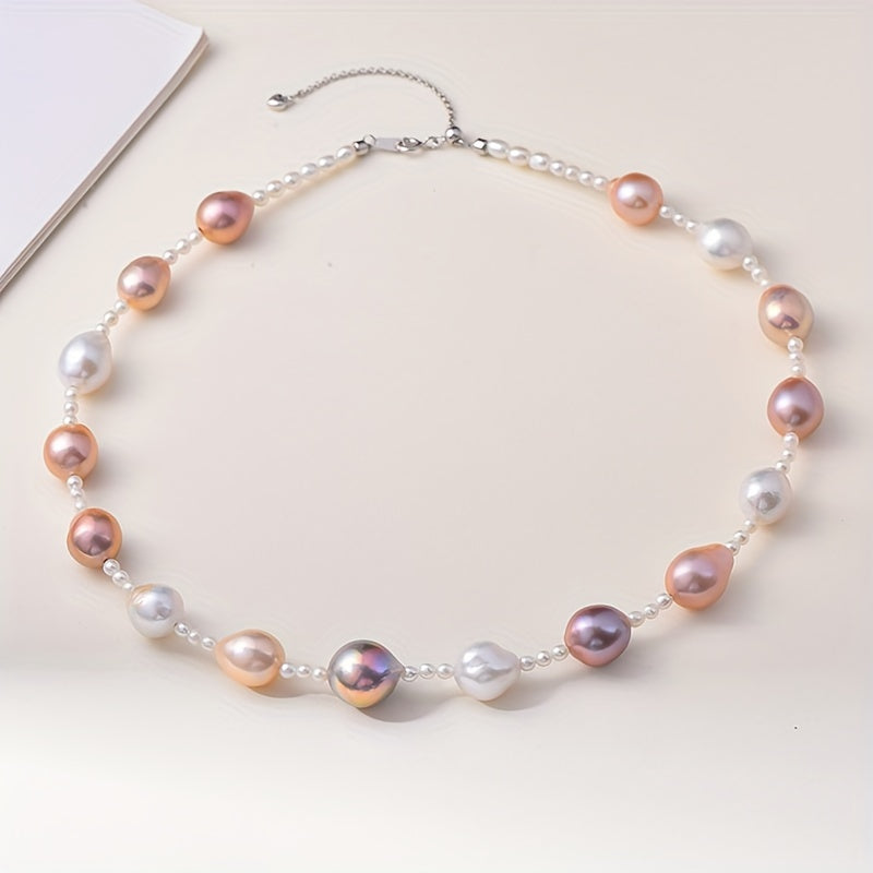 This beautiful necklace features a stunning array of multi-colored Baroque freshwater pearls, each measuring 3mm in size. Its simple yet luxurious design is perfect for both daily wear and special occasions, making it a versatile addition to any jewelry