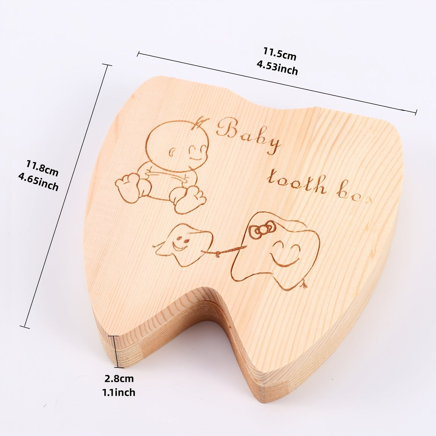 Wooden Baby Kids Tooth Storage Box - A Perfect Gift for Christmas, Halloween, and Thanksgiving! This Tooth Wooden Box Organizer is ideal for collecting and storing your child's milk teeth and umbilical cord. Dimensions: 4.65*4.53*1.1 inches