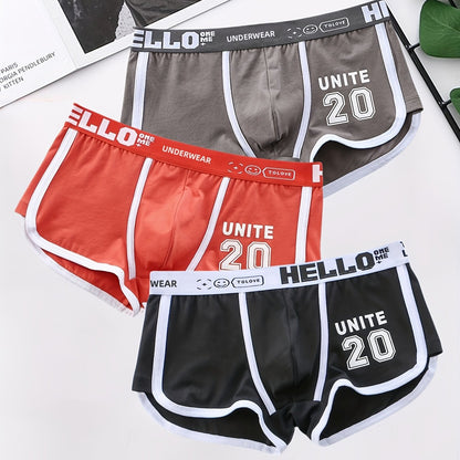 Men's casual cotton boxers briefs, mid-waist underwear.