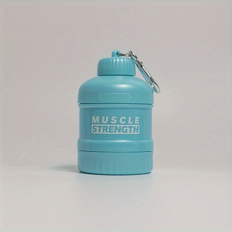 Portable protein powder container with a multi-tier plastic bottle for gym and outdoor sports, with a keychain. Size 7cm X 11cm/20cm/15.5cm.