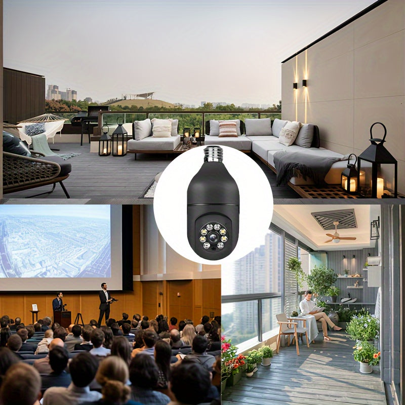 The YIIYRY 1080P WiFi Security Camera features a rotatable lens with 355° horizontal and 90° vertical coverage, as well as night vision capabilities. It is powered by USB and is compatible with a multi-user app. Made of plastic material, this camera has