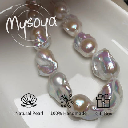 The MYSOYA Elegant Large White Baroque Pearl Necklace, featuring pearls measuring 14-16mm, comes in a beautiful gift box. Ideal for everyday wear or special occasions such as parties, birthdays, anniversaries, weddings, Thanksgiving, Christmas, New Year