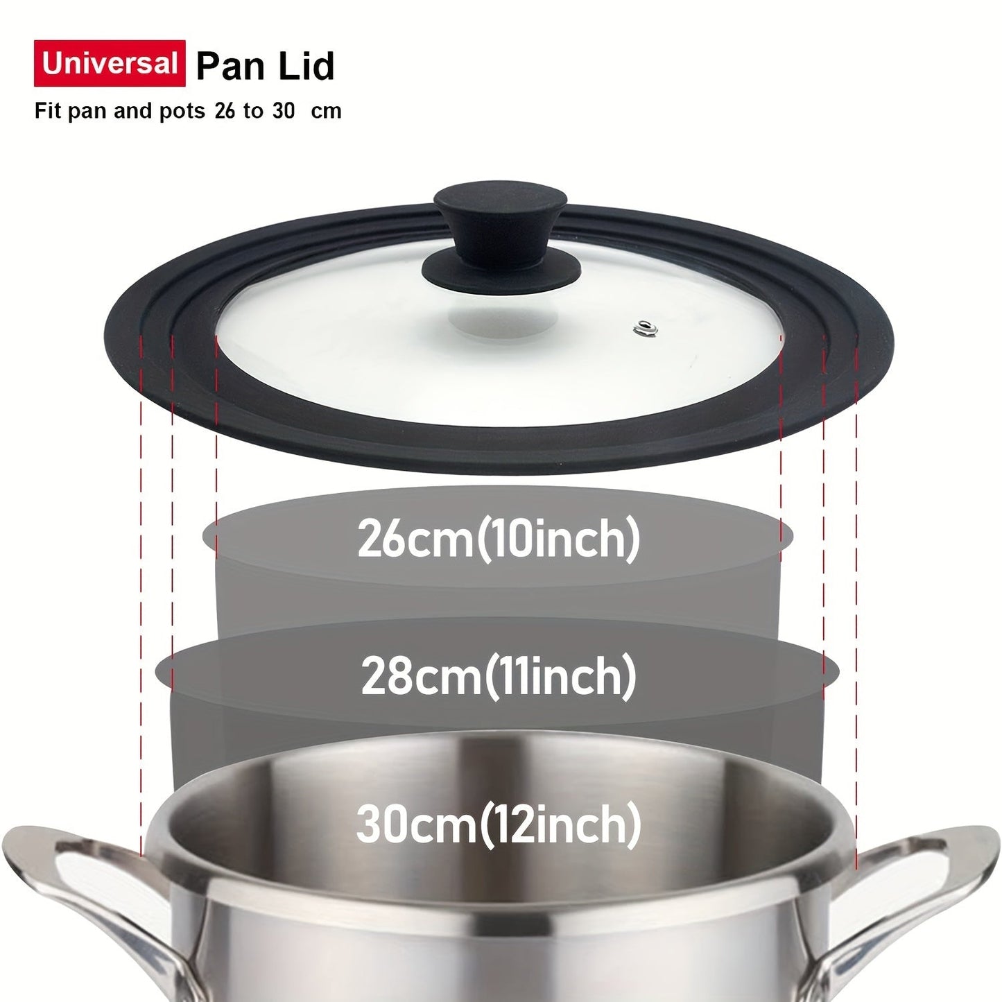 Universal Pot Lid - Fits Pots, Pans, and Frying Pans, with Heat Resistant Silicone Edge and Tempered Glass, BPA Free, Black