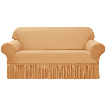 Elastic waterproof sofa slipcover with skirt for all seasons, ideal furniture protection for home and office.