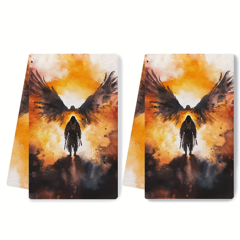 Soft and Absorbent Kitchen Towels with Native American Great Spirit Prayer Design - Set of 2, Machine Washable, Perfect for Holiday Decor - Size: 16x24 Inches