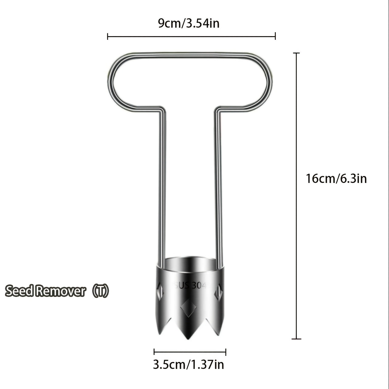 Stainless steel fruit corer for easy peeling and slicing fruits and vegetables.