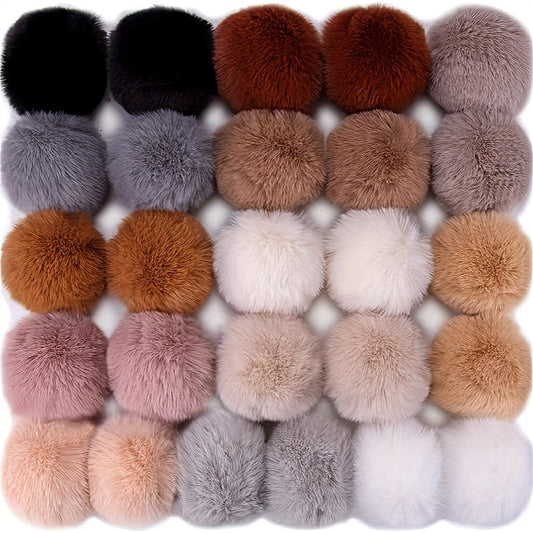 Soft Faux Rabbit Fur Pom Poms with Elastic Loops Set of 12 - Great for Hats, Keychains, Scarves, and Bags - Perfect for Christmas and Halloween Decorations