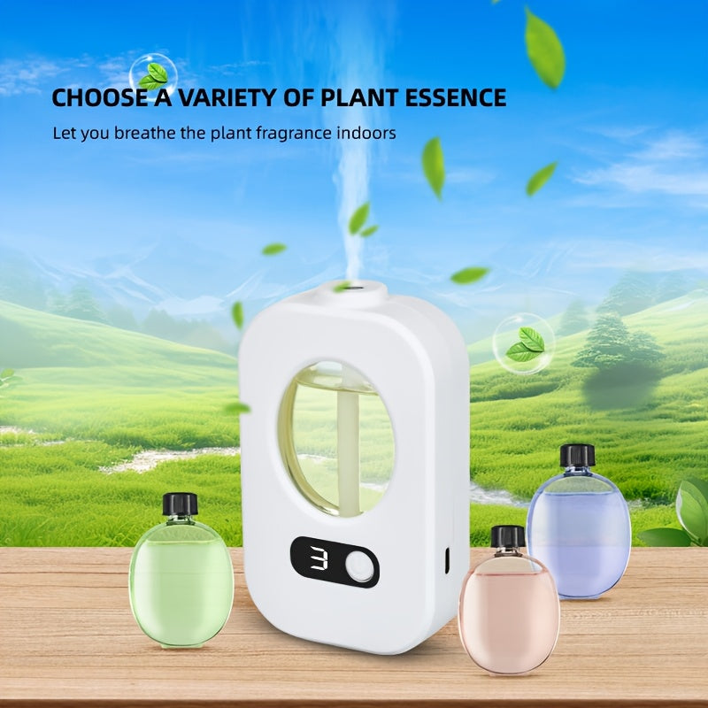 USB rechargeable perfume spray machine with aromatherapy diffuser, night light, and wall-mount or standalone options. Provides long-lasting fragrance and odor elimination for home and