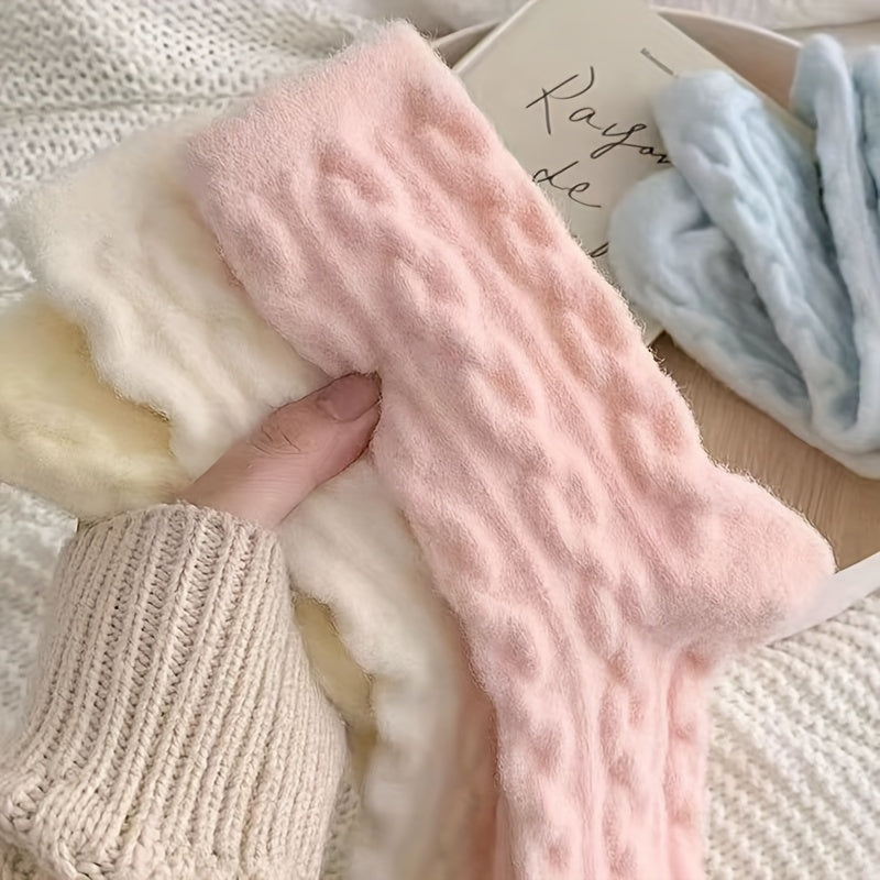 5 pairs of soft and cozy mid-tube plush socks for women