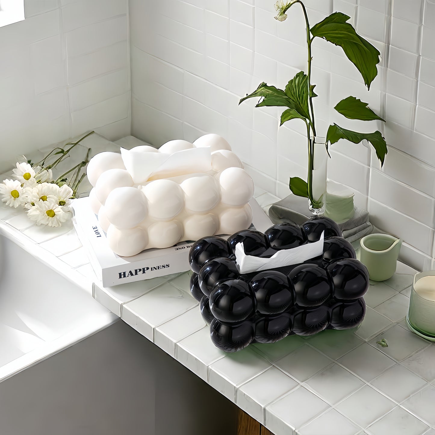 Tissue box holder for home storage and decor, suitable for various rooms.