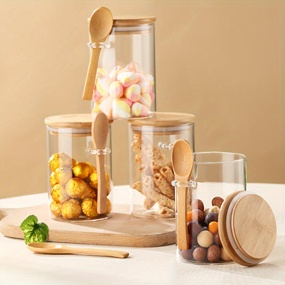 10pcs 280ml/10oz Glass Spice Jars with Bamboo Lids and Spoons - Airtight Containers for Outdoor Storage, Camping, Picnics, Restaurant BBQ - Perfect for Spices, Salt, Pepper, Oats, Sugar.