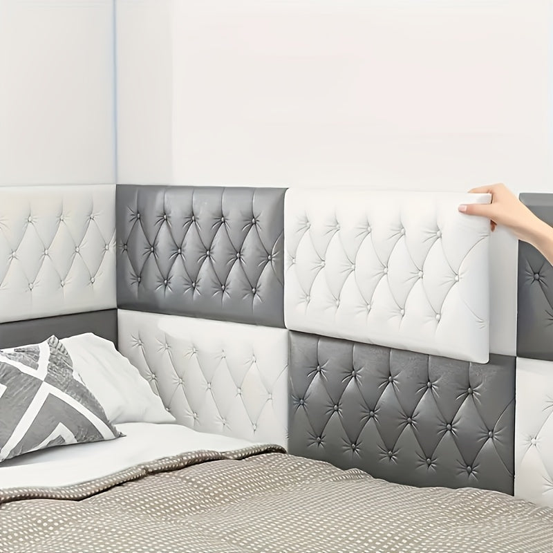 5pcs PMMJ Peel and Stick Headboard Panels - Elegant Diamond Pattern, Black & White, Self-Adhesive 3D Design for Bedroom Decor