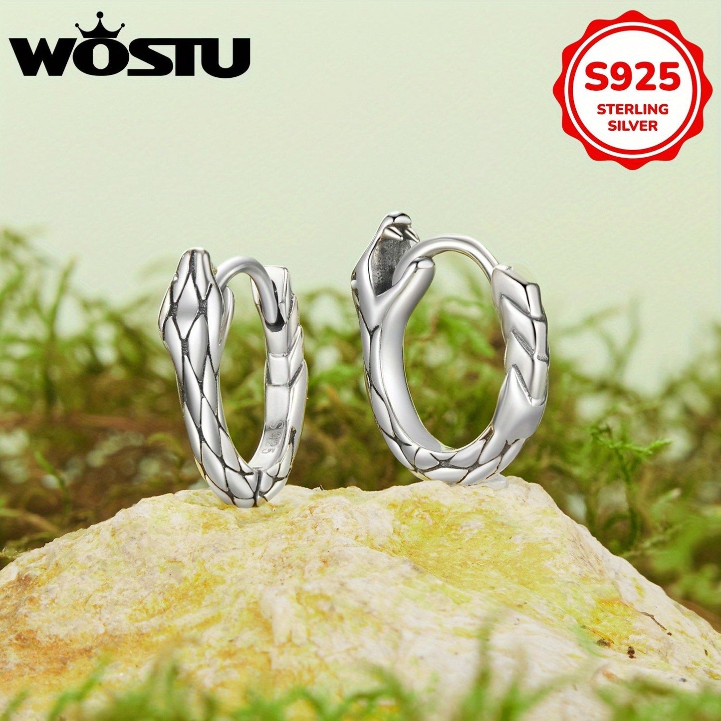 Women's Vintage Western Style Snake Hoop Earrings, Made of Hypoallergenic 925 Sterling Silver, Weighing only 3.7g - Ideal for Everyday Wear and Special Occasions.