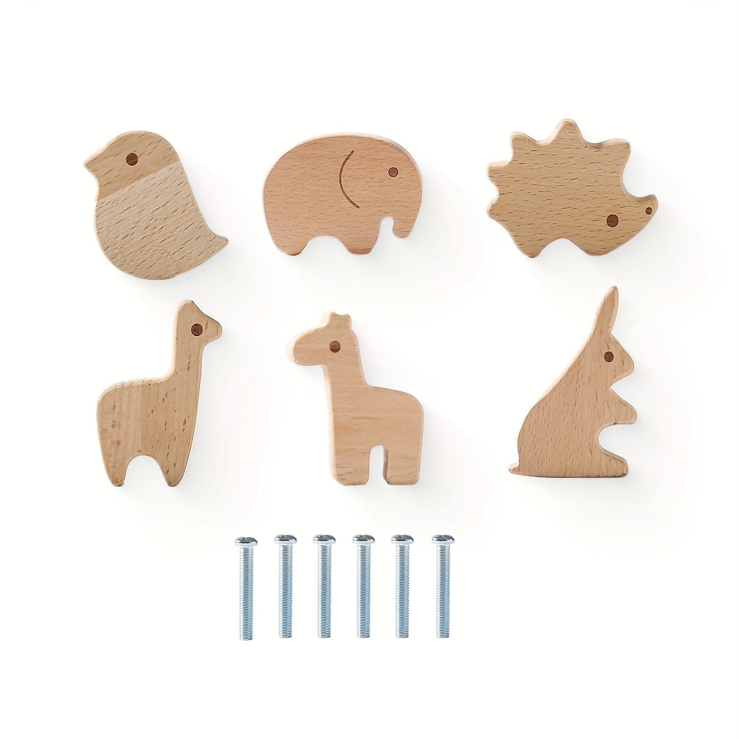 Drawer knobs shaped like wooden animals, perfect for furniture, closets, and cabinets. These nail-free hooks make for easy installation in your bedroom closet or sub-drawer. Great as a Christmas, Halloween, or birthday gift.