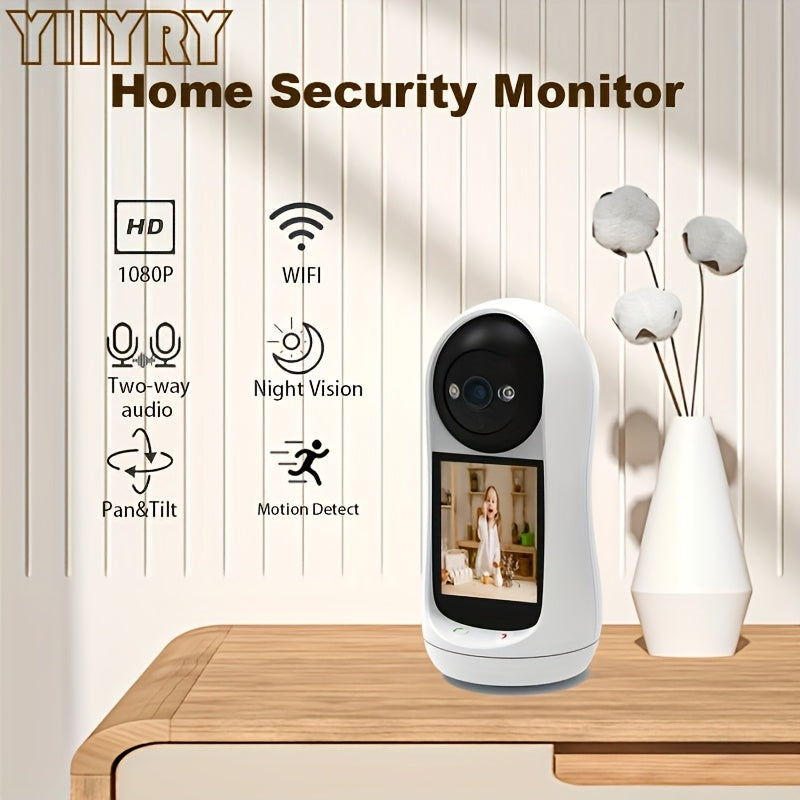 YIIYRY Security Camera with 7.11cm IPS Screen - Features Two-Way Audio, Ideal for Elderly Monitoring, USB Powered with No Battery Required