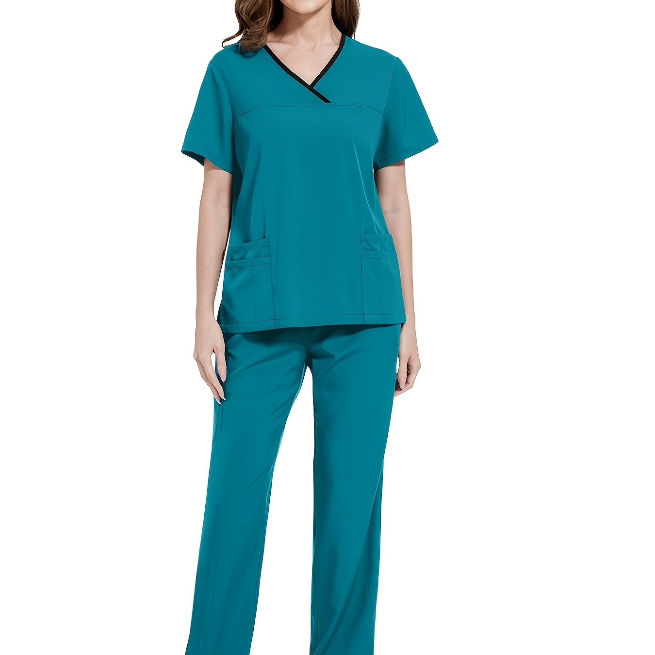 Stylish Polyester and Spandex Medical Scrubs Set with Pocket, V-Neck, and Casual Style