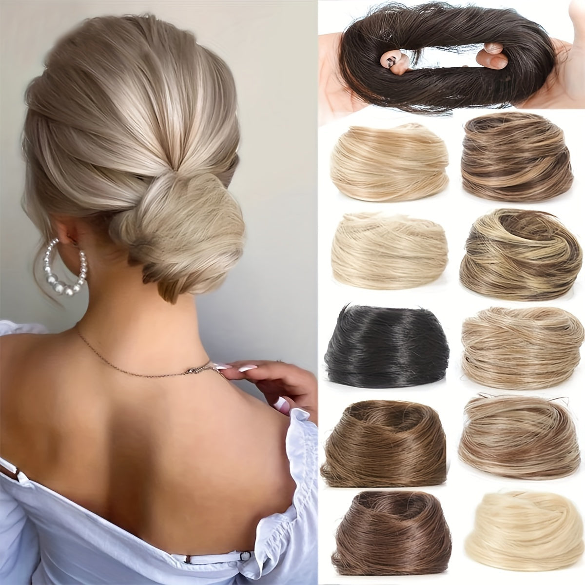 Stylish 3-inch synthetic hair bun ponytail extension for women, ideal for parties and casual wear.