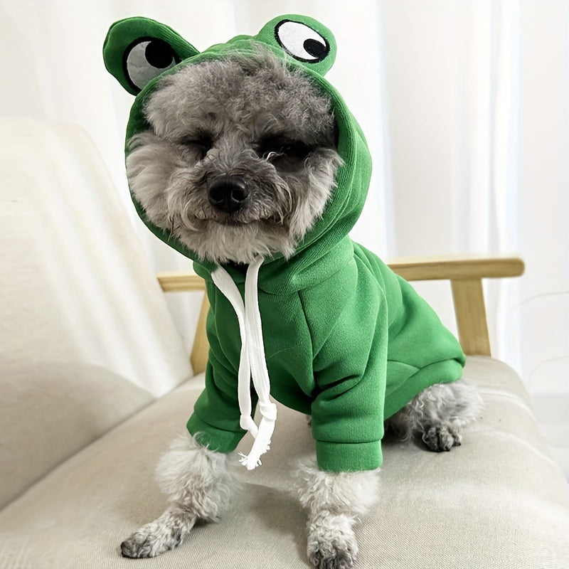 Cute frog-themed hoodie for small cats, suitable for all seasons.