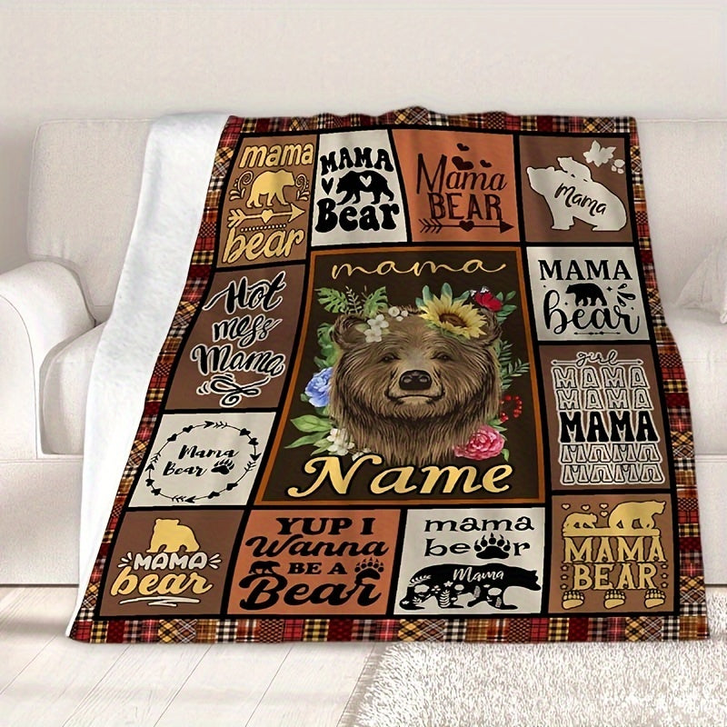 Gift the Mama Bear Throw Blanket to Mom - Reversible, Modern Design, Perfect for all Seasons, Easy to Clean, Vibrant Digital Print, Made of Polyester, Versatile Use, Adorable Animal Theme, Knitted Texture, Ideal for Mother's Day, Birthday, Thanksgiving