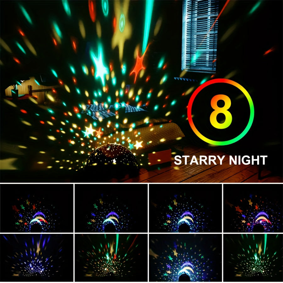 Dream Luminous Lamp: Transform your room into a starry night sky with this unique 1pc Star Night Light. Featuring 12 colors changing light modes and a 360° rotating moon star projector, this lamp comes with a USB cable for convenient charging. Give the