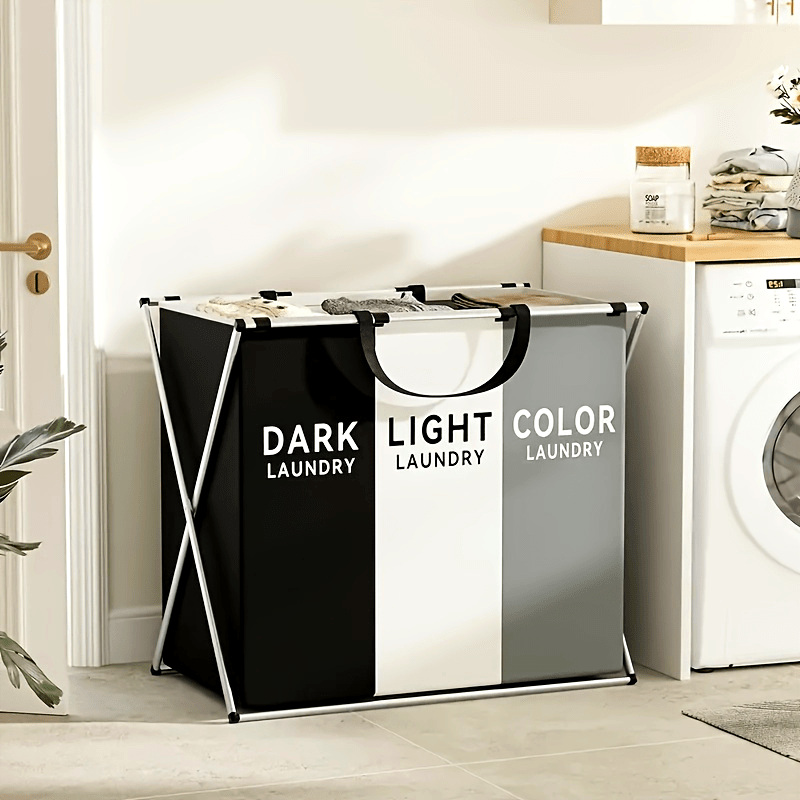 Large Capacity Foldable Laundry Hamper with 3 Sections and Handles - Waterproof 19" Tall Laundry Basket for Dirty Clothes Storage. Perfect for organizing your laundry with ease.