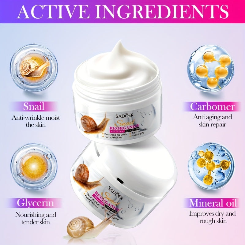 Anti-wrinkle face cream with snail and collagen, 3.52oz, hydrates and brightens dry skin for a smooth, radiant complexion.