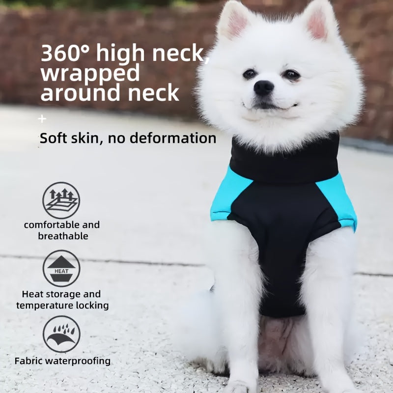 Winter dog jacket with zipper and leash loop for small to large breeds, ideal for cold weather outdoor activities.