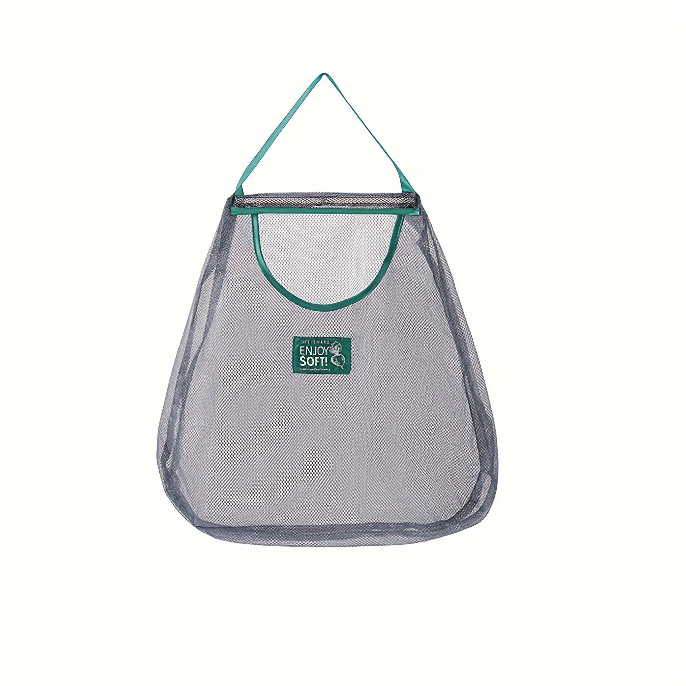 One piece of a mesh hanging bag ideal for storing a variety of items, including garlic, ginger, onion, fruits, and vegetables. This breathable and hangable bag is a versatile storage solution for your kitchen supplies.