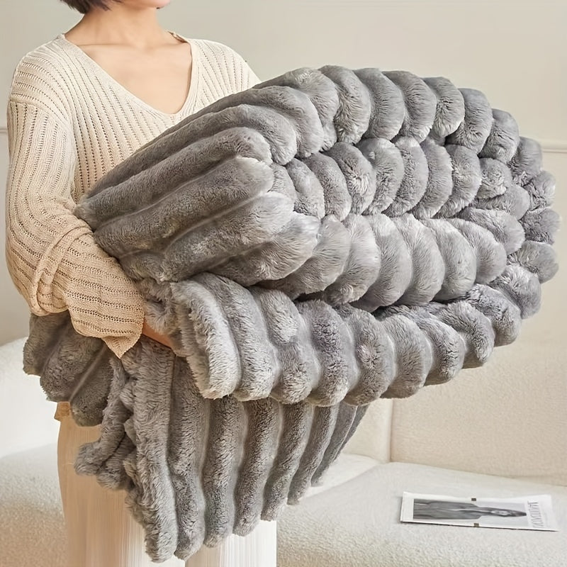 Luxurious Faux Mink Plush Blanket - Cozy, Soft & Gentle on Skin Year-Round - Ideal for Bedroom, Dorms & Hotels - Stylish Striped Patterns in Different Colors