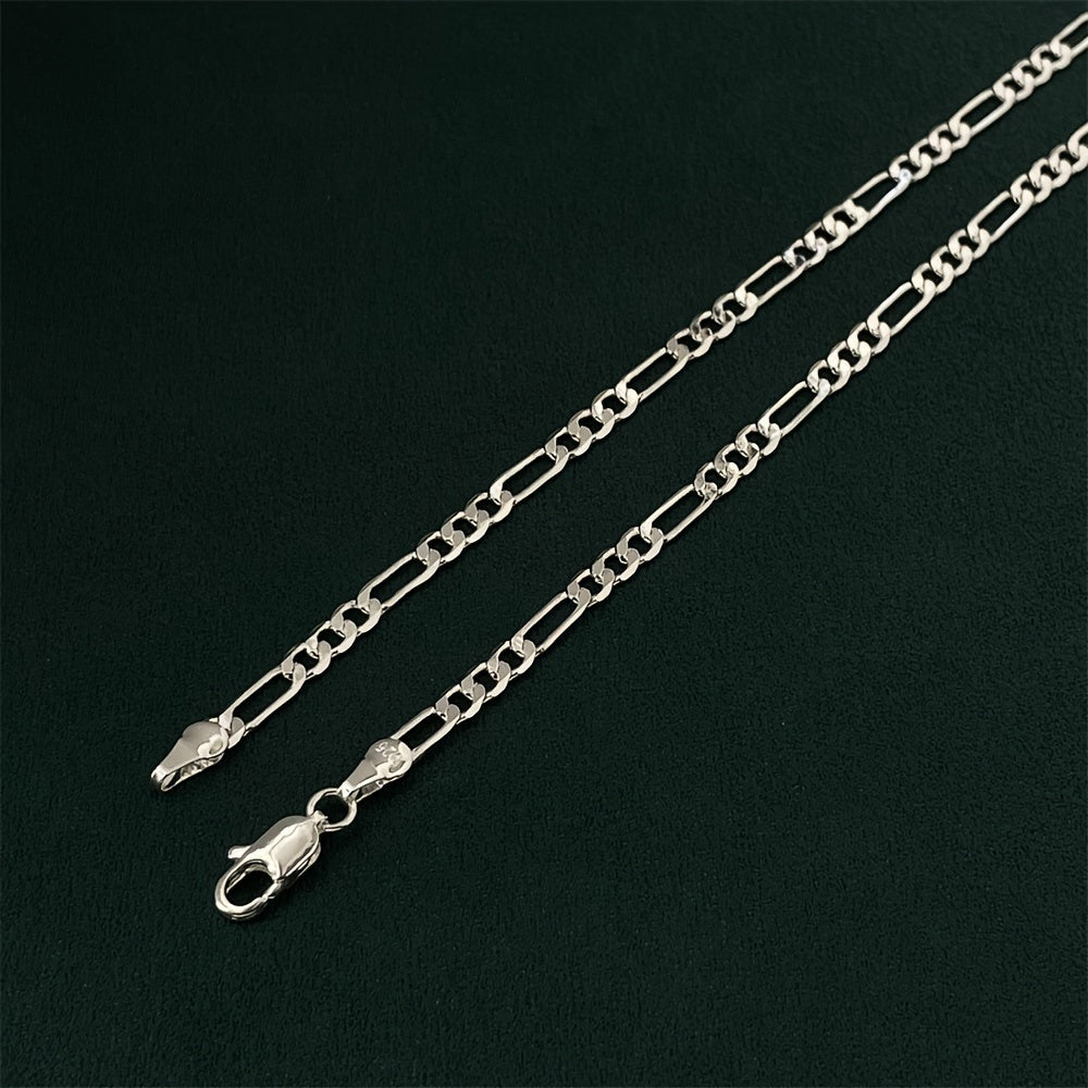 10g 925 Pure Silver Figaro Chain Necklace, Nickel-Free, Hypoallergenic, Mirror Polished, Italian Craftsmanship, Simple Hip Hop Style, for Daily Wear, Gift, Campus Related - ideal for