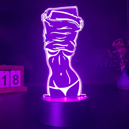 Stylish 3D Illusion Night Light featuring Sexy Lady Design - Touch Control, USB-Powered Desk Lamp for Bedroom Décor.