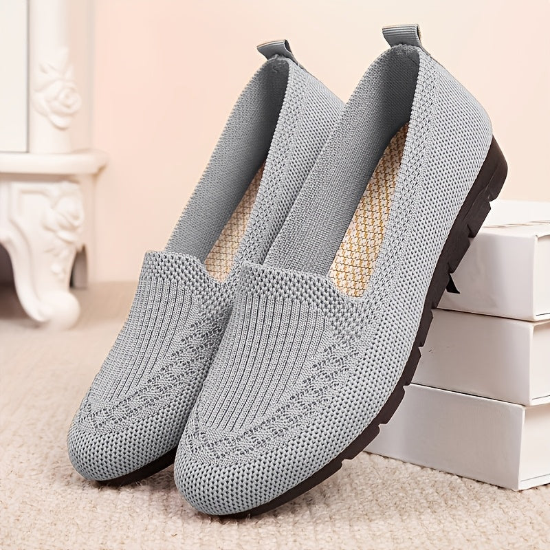 Women's knit loafers, lightweight non-slip flat walking shoes with plain toe, all-season comfort - fabric upper, PVC sole, fabric insole.